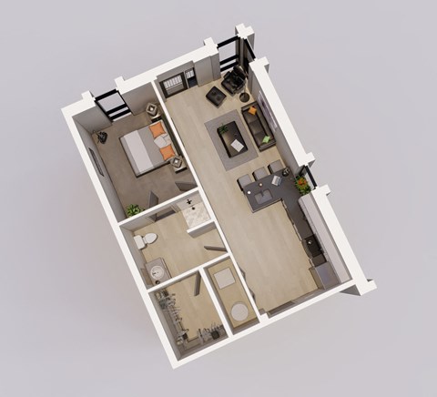 Floor plan for 1 bed, 1 bath, 707 sqft